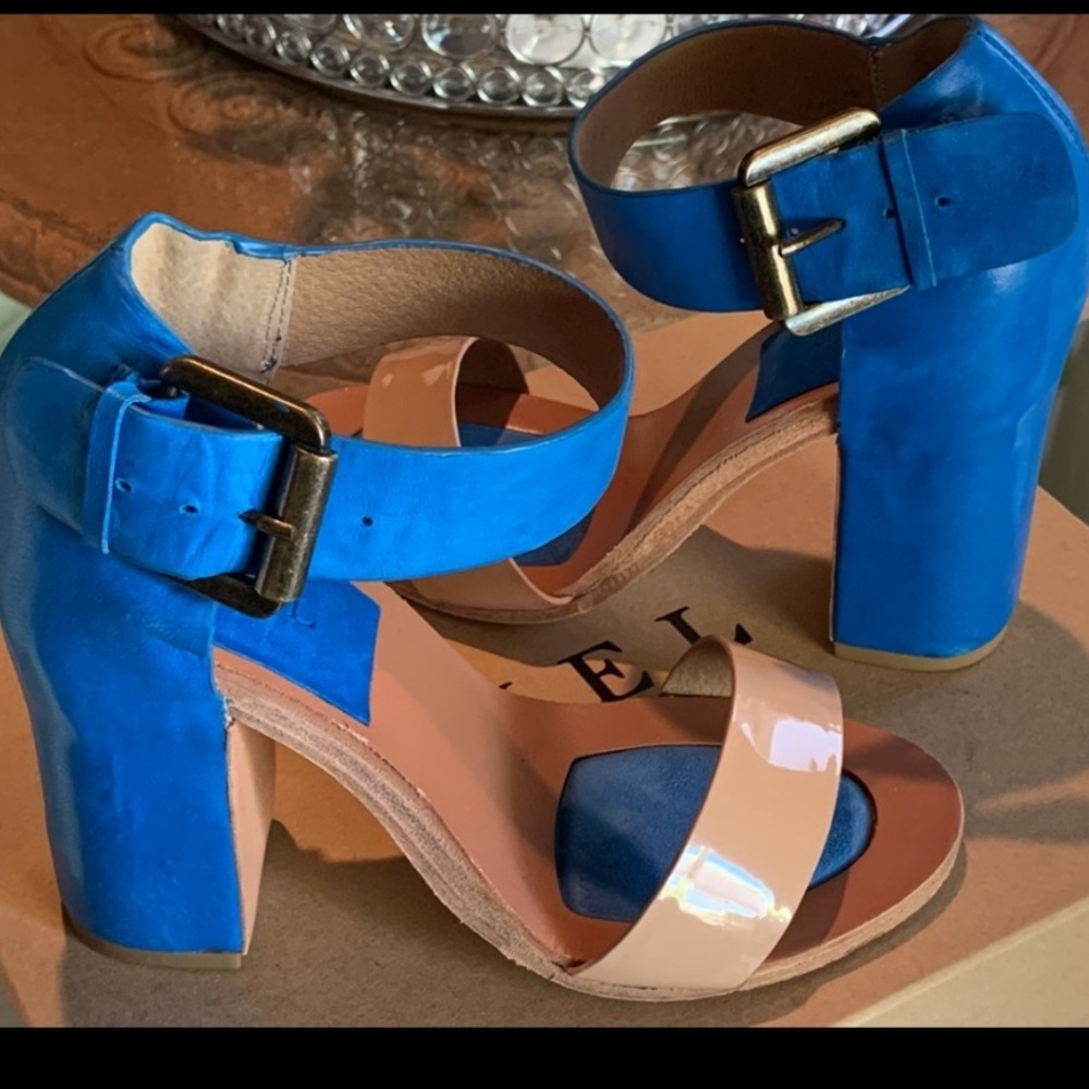 FIEL Tan and Blue Sandal with 3” heel